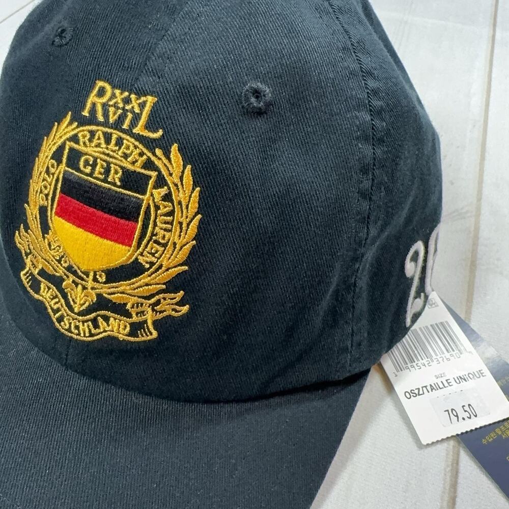 Polo Ralph Lauren GERMANY Crest Pony Logo Hat Black Baseball Cap NEW WITH TAGS